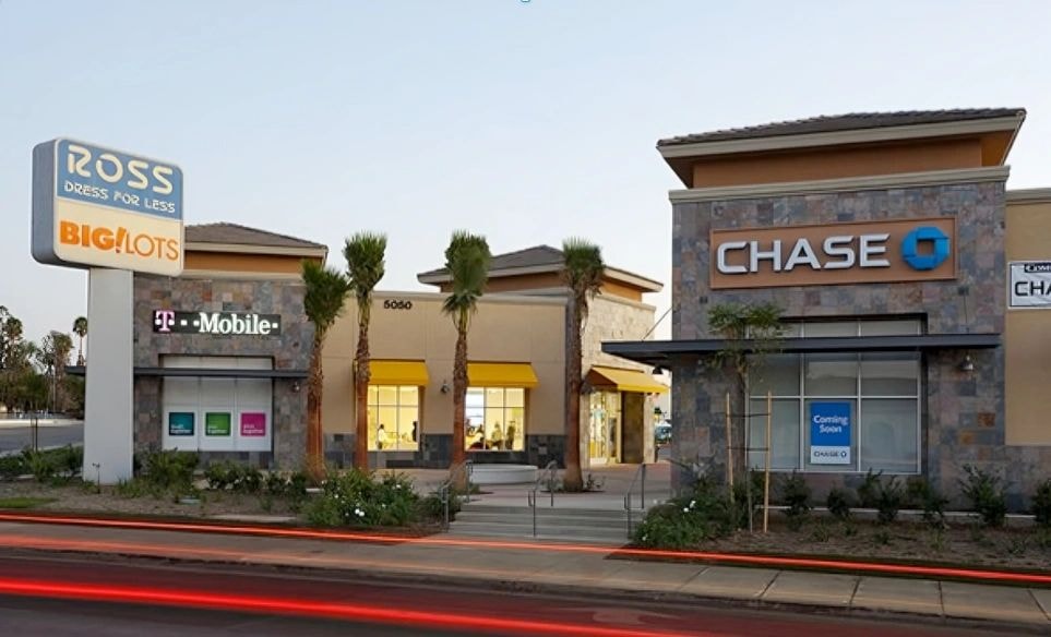 Commercial strip mall stone facade
